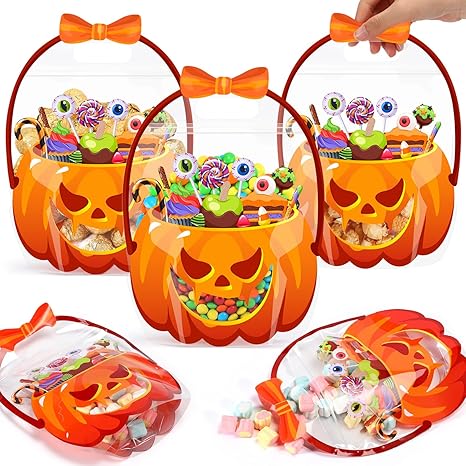 🔥🍬🎃 Halloween Favor Bags Transparent Pumpkin Sealed Pouches🎁