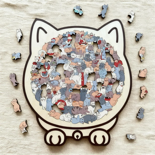 ⏳Limited-time 50% off⏰135-Piece Morandi-Colored Cat Shaped Wooden Jigsaw Puzzle😸