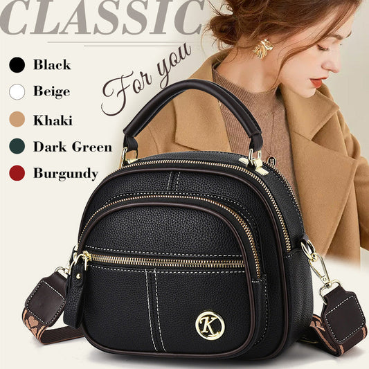 Classic Multi-Compartment Adjustable Wide Strap Leather Crossbody Apple Bag👝