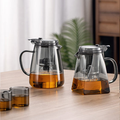 Glazen teepot met één klik met verwijderbare infuser-zeef