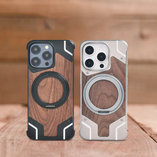 Walnoot magnetische ring frame walnoot schokbestendige telefoonhoes