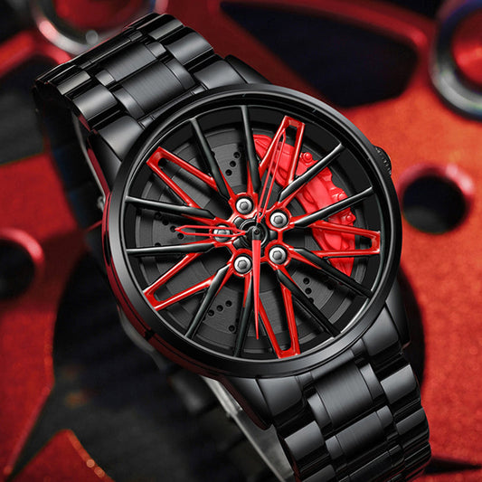 ⏳Oferta especial por tiempo limitado⌛Reloj de pulsera con rueda de coche y esqueleto giratorio 3D para hombre