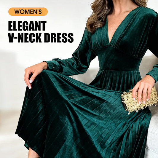 Women's Elegant V-Neck Waist- Cinching Dress