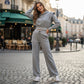 ⏳Limited-time 50% off⏰Ribbed Knit Long Sleeve Crop Top & Wide Leg Pants (2 Pcs Set)