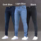 Jeans stráice denim caol na bhfear