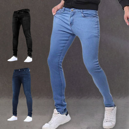 Jeans stráice denim caol na bhfear