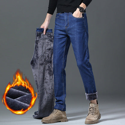 🎊Réamhdhíol na Nollag - Lascaine 50%🎊 Jeans Te Ard-Choim Síneach Líneáilte le Veilfíd Bréige d'Fhir